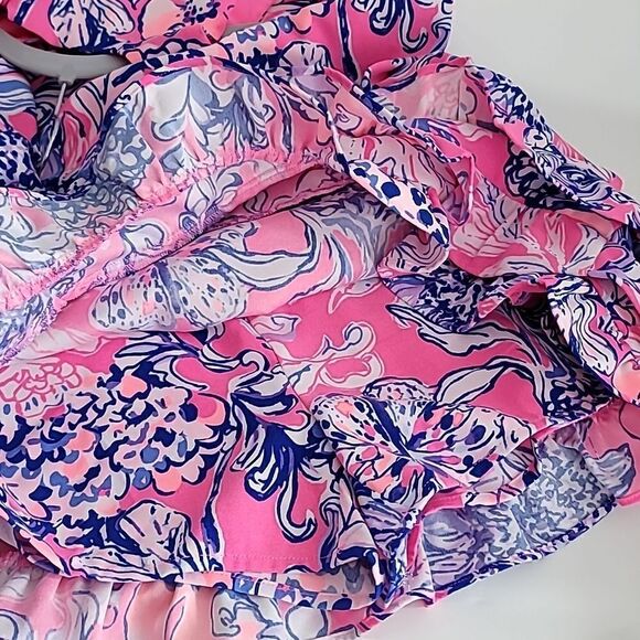 Lilly Pulitzer nwt Marla Romper SUN DRENCHED PINK TROPICS Pink Blue Floral Sz 2 - Picture 7 of 10